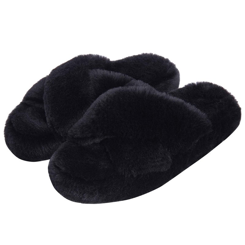 DL Soft Plush Fleece Bedroom Slippers - Women's Non-Slip House Slippers, Comfy Fuzzy Open Toe Design - Pink, Gray, Black, White - Image 1